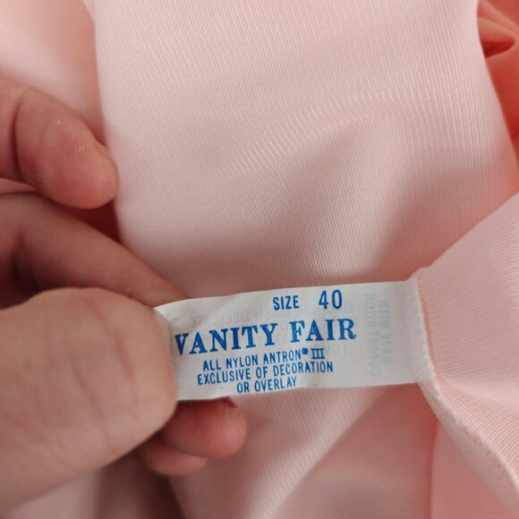 Vintage Vanity Fair Satin Peach Pink Nylon Button-Front Nightgown Size 40 - Picture 2 of 9